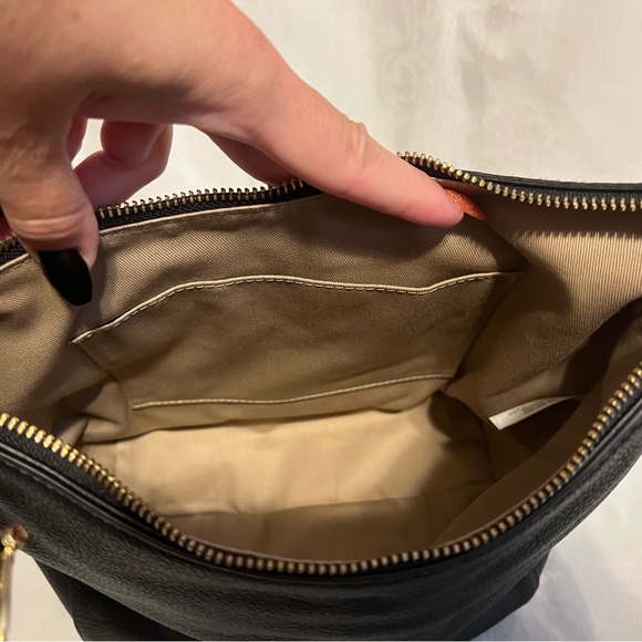 Talbots leopard print calf hair and black pebbled leather bucket bag - Picture 6 of 12